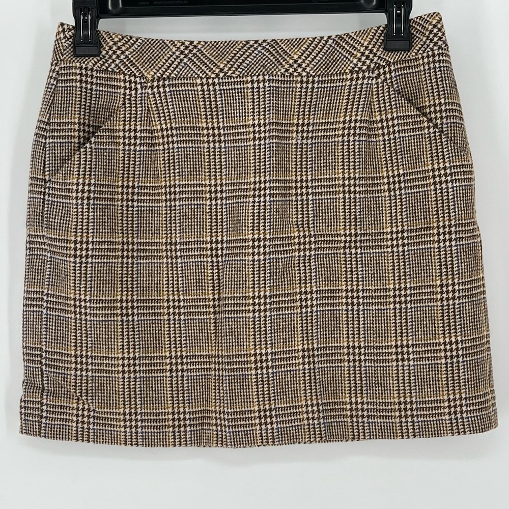 J.‎ CREW FACTORY HOUNDSTOOTH WOOL BLEND MINI SKIRT, LINED, BACK ZIPPER 2 POCKETS